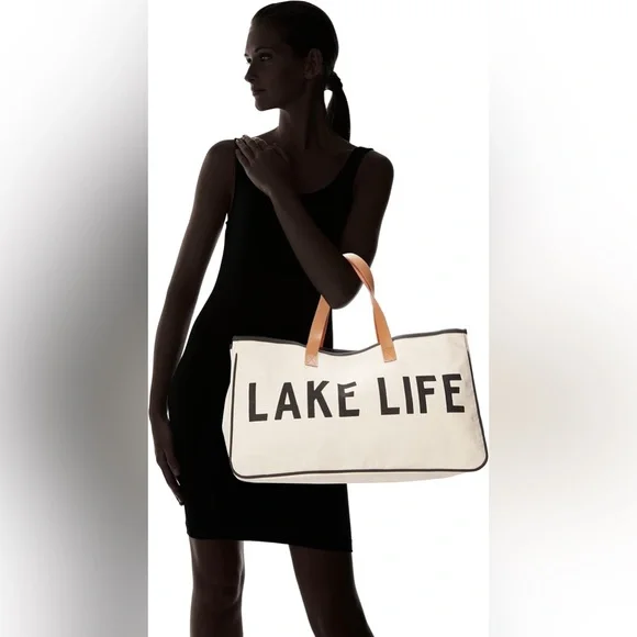 Santa Barbara Design Lake Life Canvas Tote Leather Handles Large Beach Bag New - Picture 6 of 9